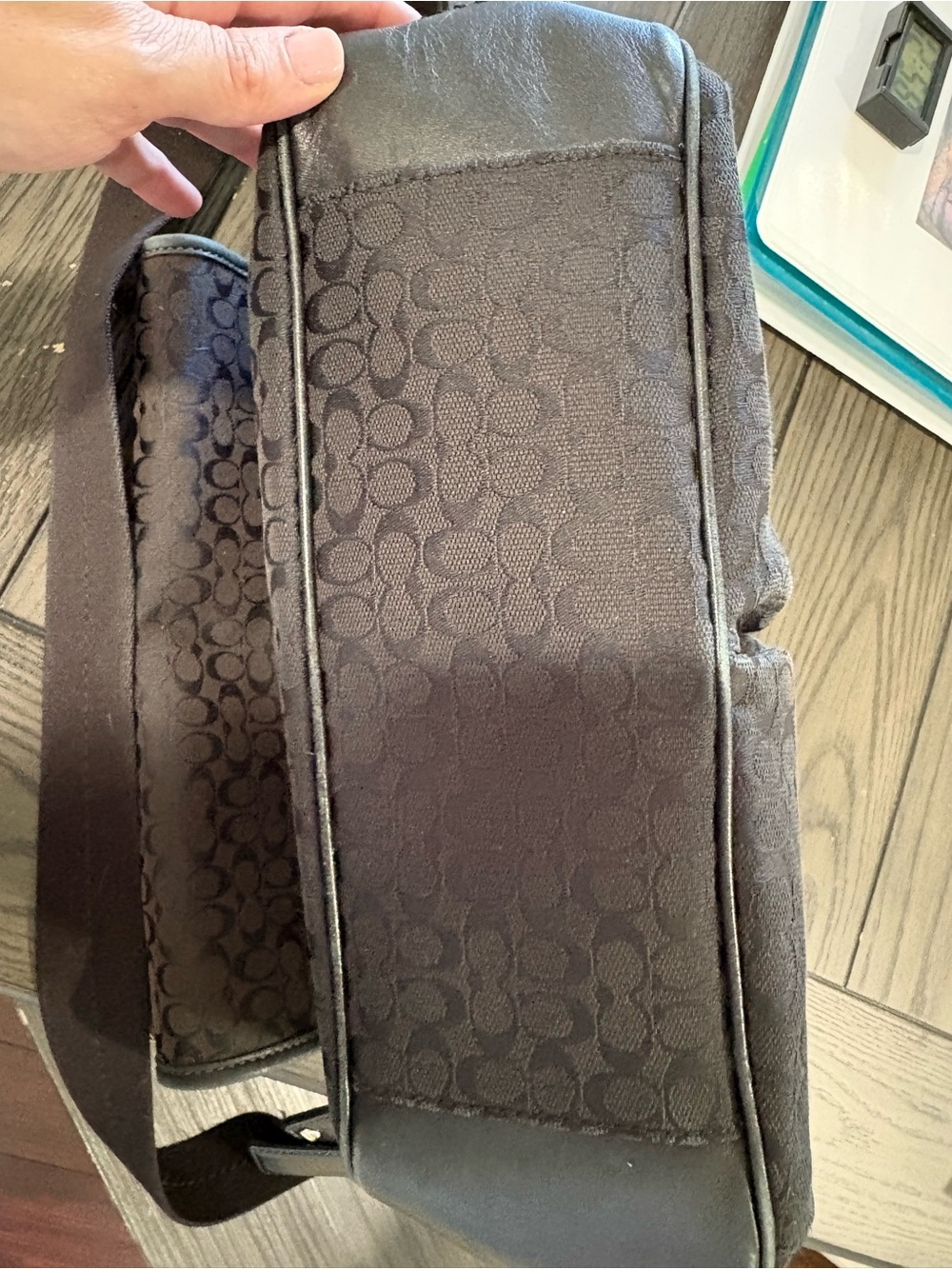 Coach Black Signature Canvas Messenger Bag with Leather Trim - Picture 6 of 7